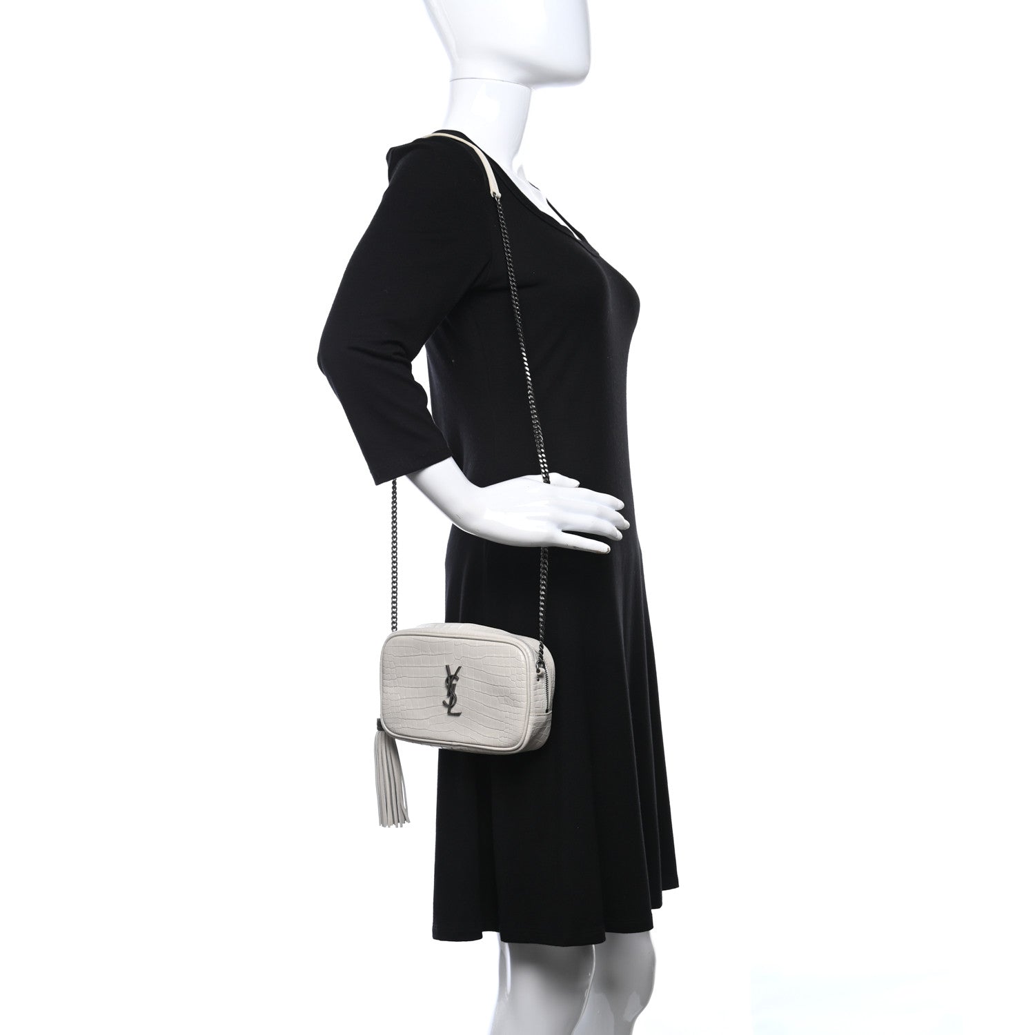 Saint Laurent Calfskin Crocodile Embossed Monogram Mini Lou Camera Bag Crema Soft 2 of 9