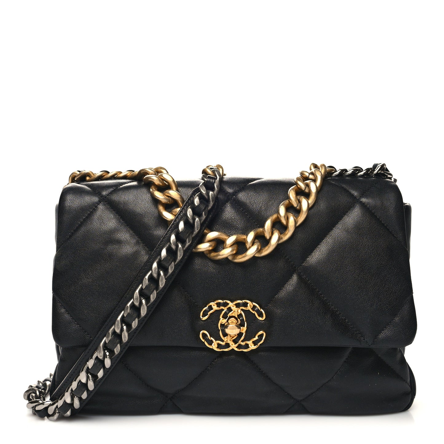 Lambskin Quilted Large Chanel 19 Flap Black