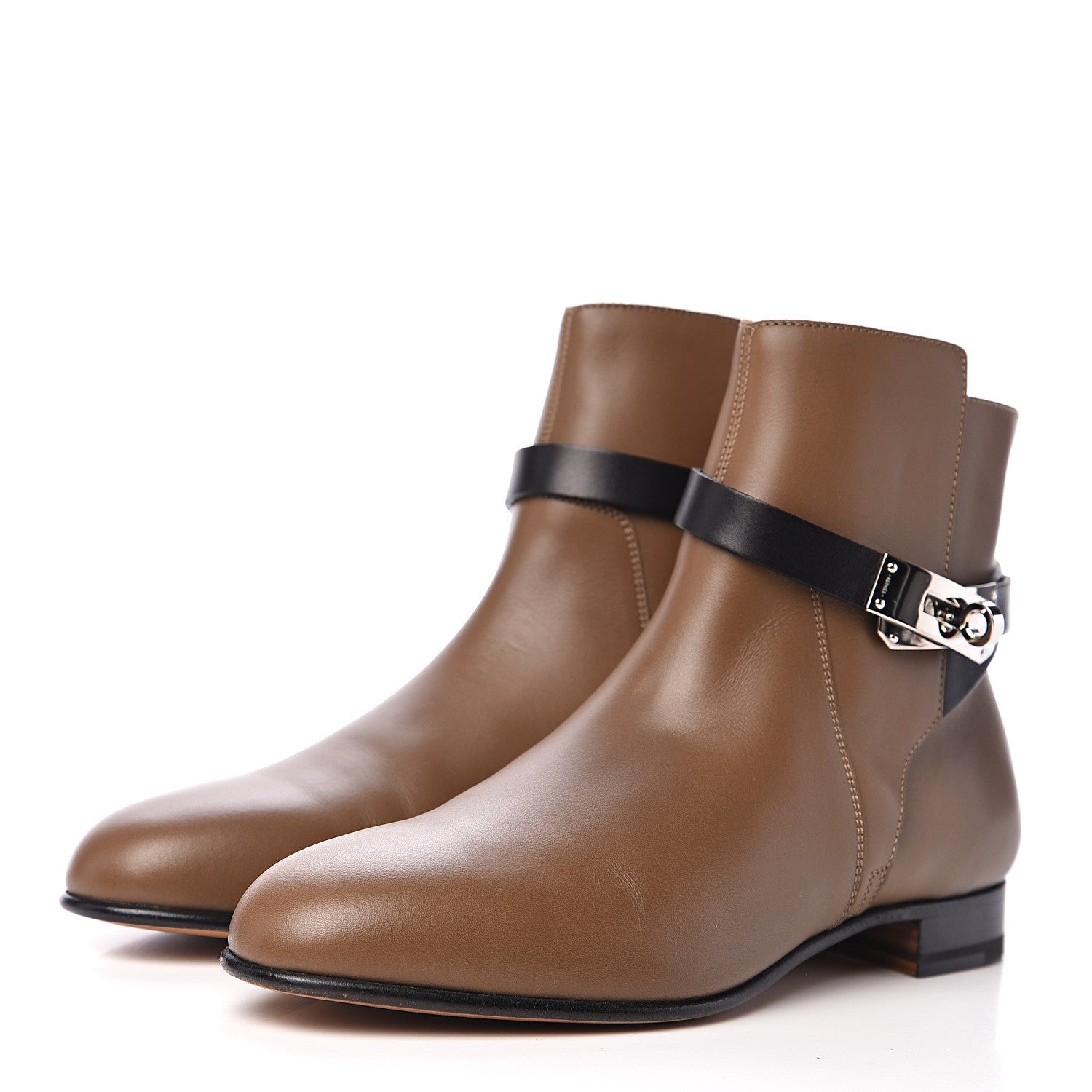 Hermes Calfskin Neo Low Boots 38 Taupe Black 3 of 11