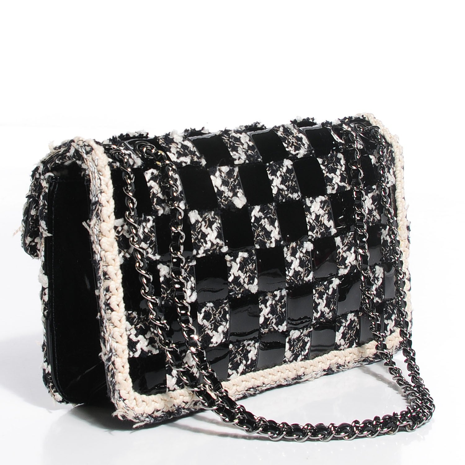 Chanel Tweed Vinyl Woven Medium Single Flap Black White 3 of 9