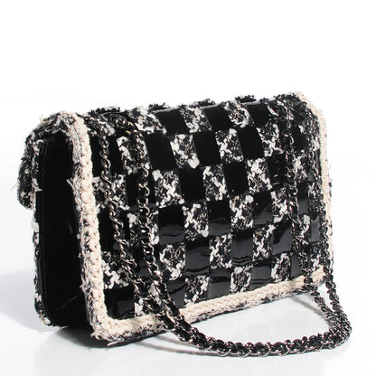 Chanel Tweed Vinyl Woven Medium Single Flap Black White 3 of 9