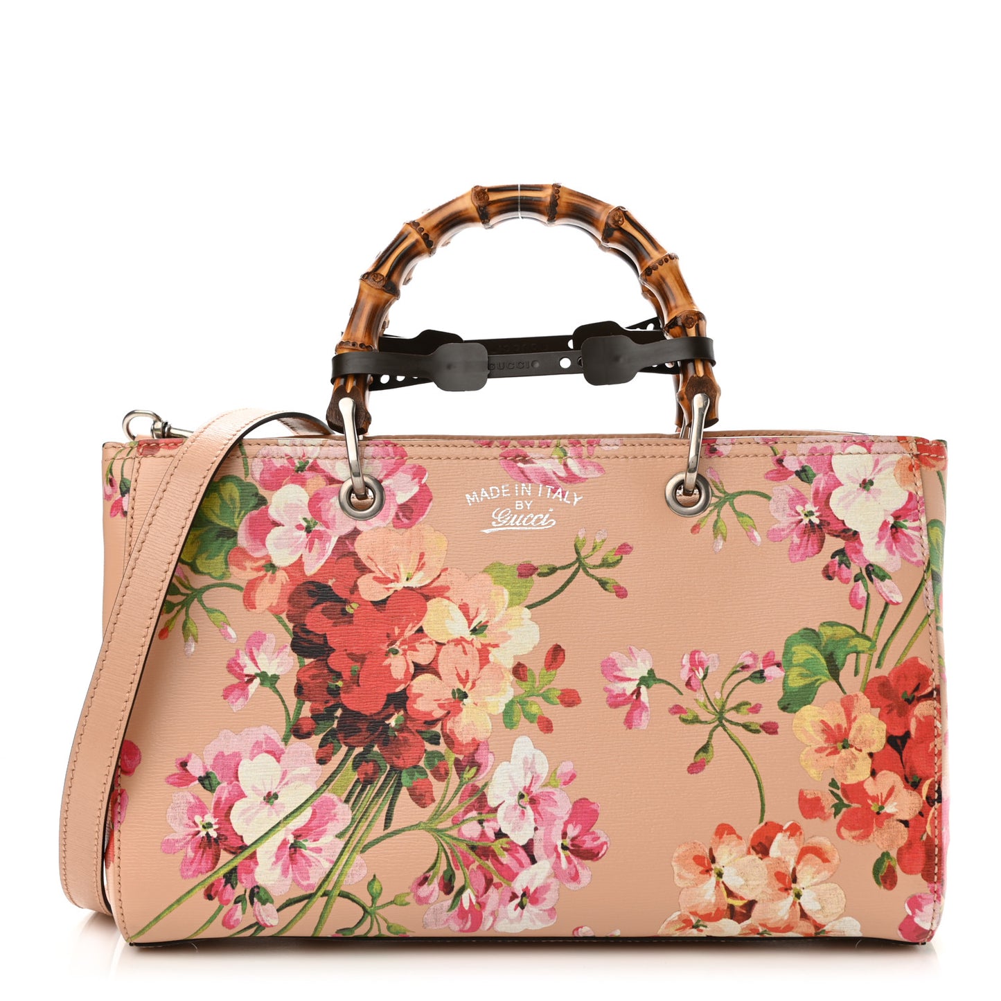 Shangai Calfskin Blooms Print Medium Bamboo Shopper Tote Pink Apricot Multicolor