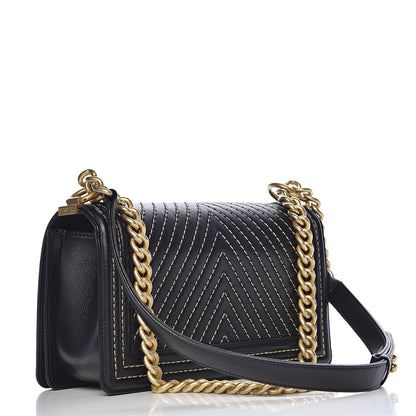 Chanel Calfskin Chevron Quilted Contrast Stitch Medium Boy Flap Black 3 of 13