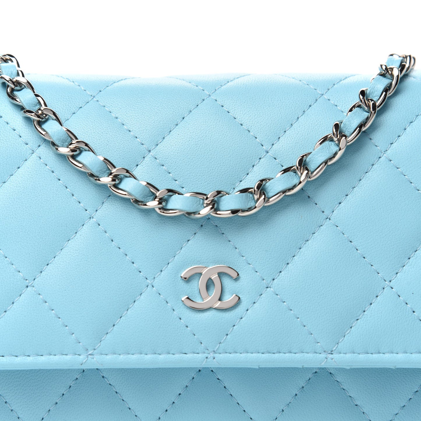 Lambskin Quilted Mini Wallet On Chain WOC Neon Blue