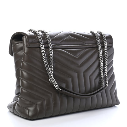 Saint Laurent Calfskin Y Quilted Monogram Large Loulou Chain Satchel Kaki Fonce 2 of 9