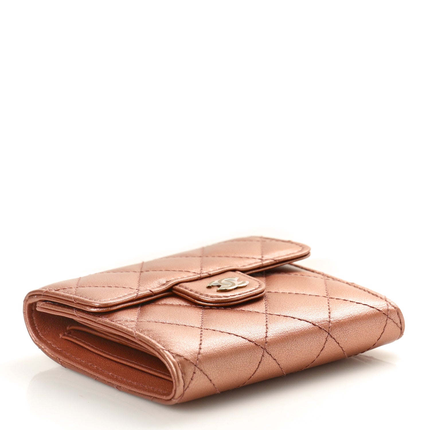 Chanel Metallic Lambskin Quilted Compact Flap Wallet Dark Pink 4 of 8