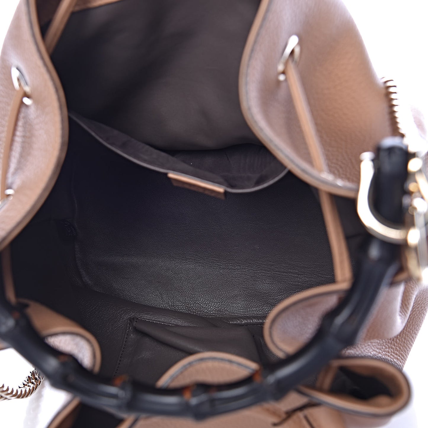 Pebbled Calfskin Miss Bamboo Bucket Bag Camelia