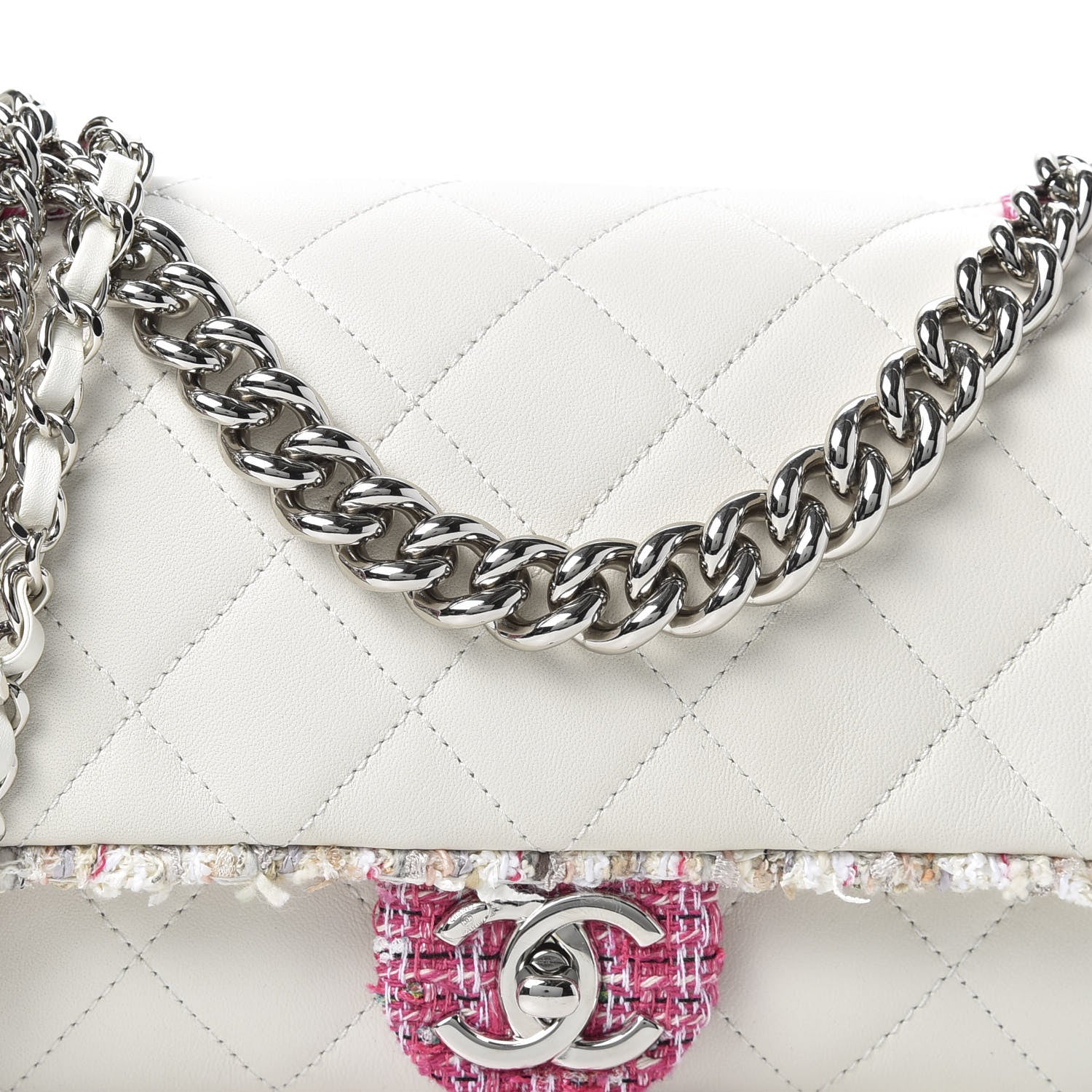 Chanel Lambskin Tweed Quilted Elegant Trim Flap White 9 of 9