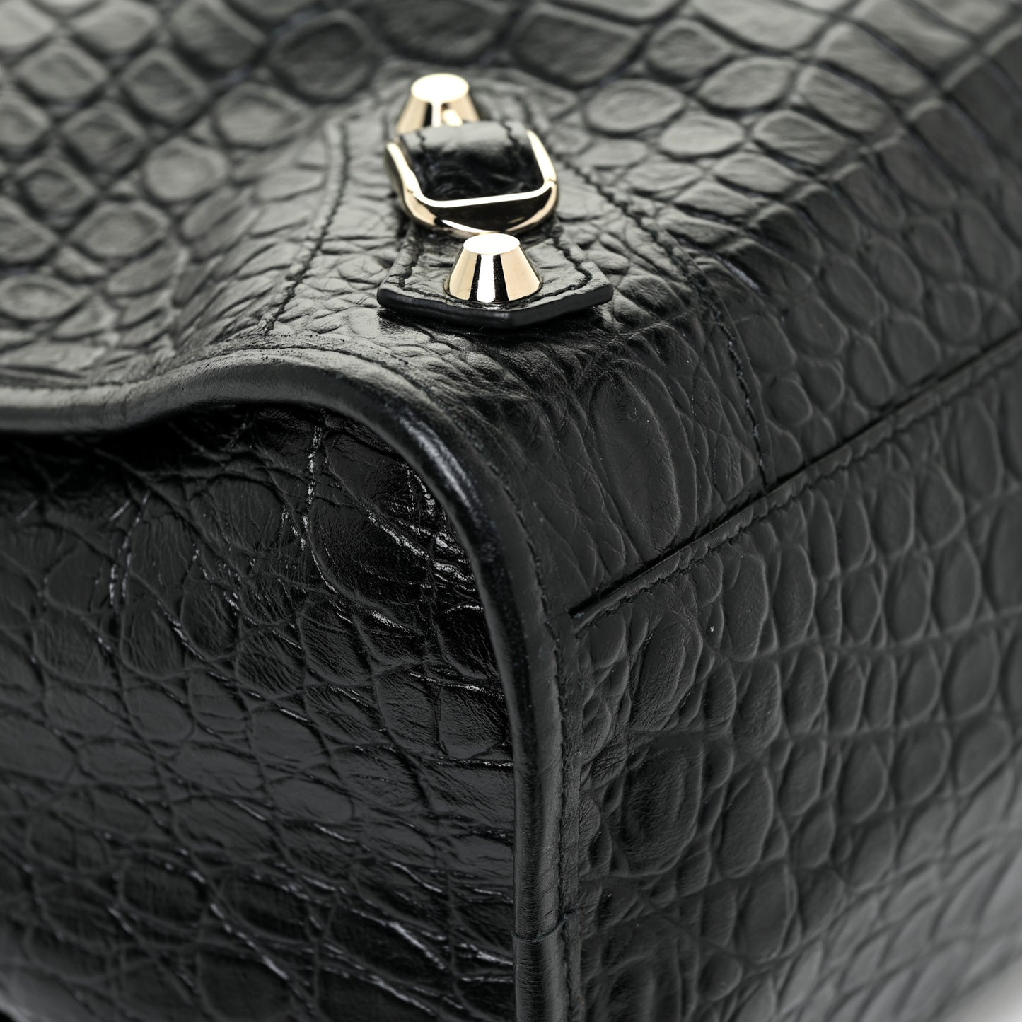 Calfskin Crocodile Embossed Classic Hardware City Black