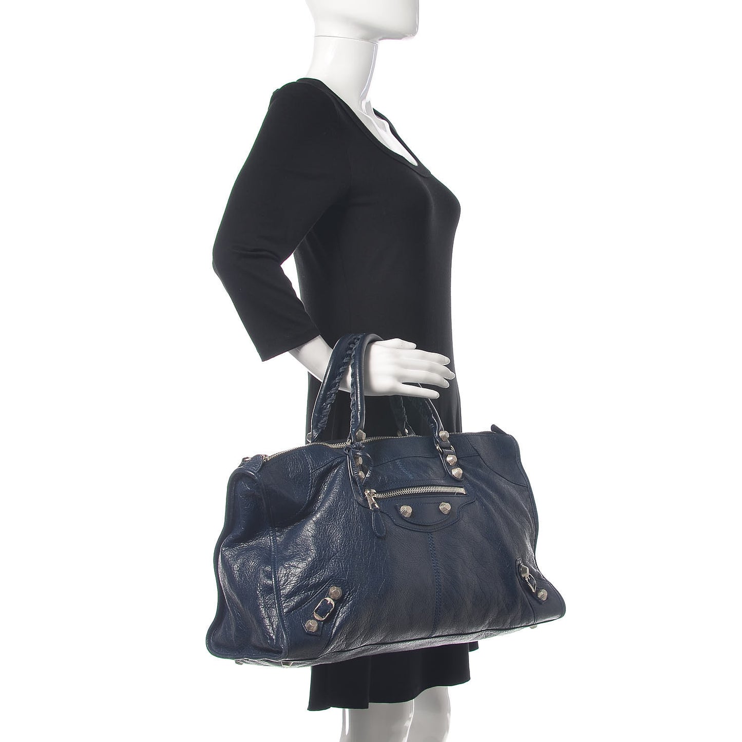 Agneau Giant 12 Silver Hardware Work Bleu Obscur