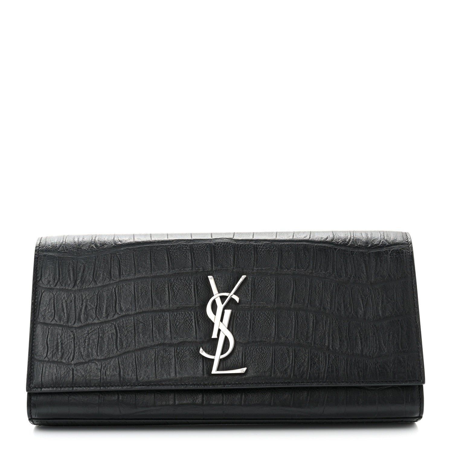 Saint Laurent Calfskin Crocodile Embossed Classic Monogram Cassandre Clutch Black 1 of 6