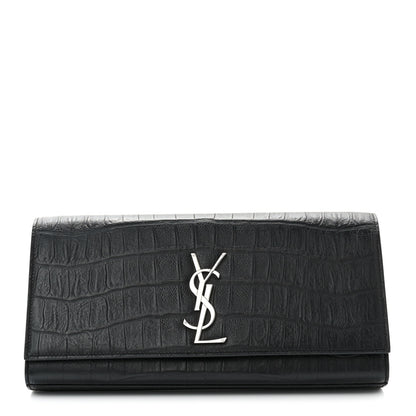 Saint Laurent Calfskin Crocodile Embossed Classic Monogram Cassandre Clutch Black 1 of 6