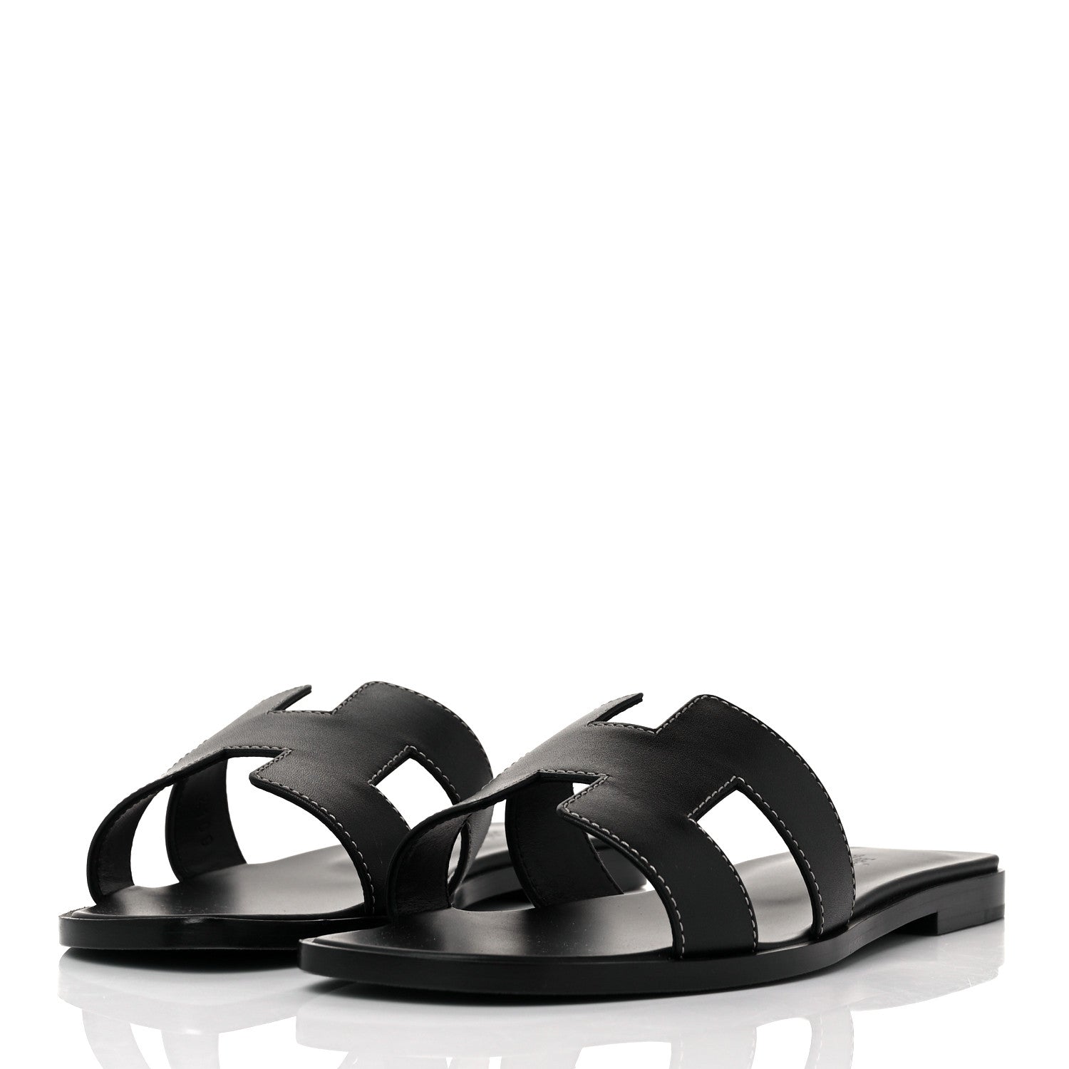 Hermes Box Calfskin Oran Sandals 37.5 Black 3 of 9