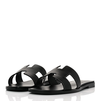 Hermes Box Calfskin Oran Sandals 37.5 Black 3 of 9
