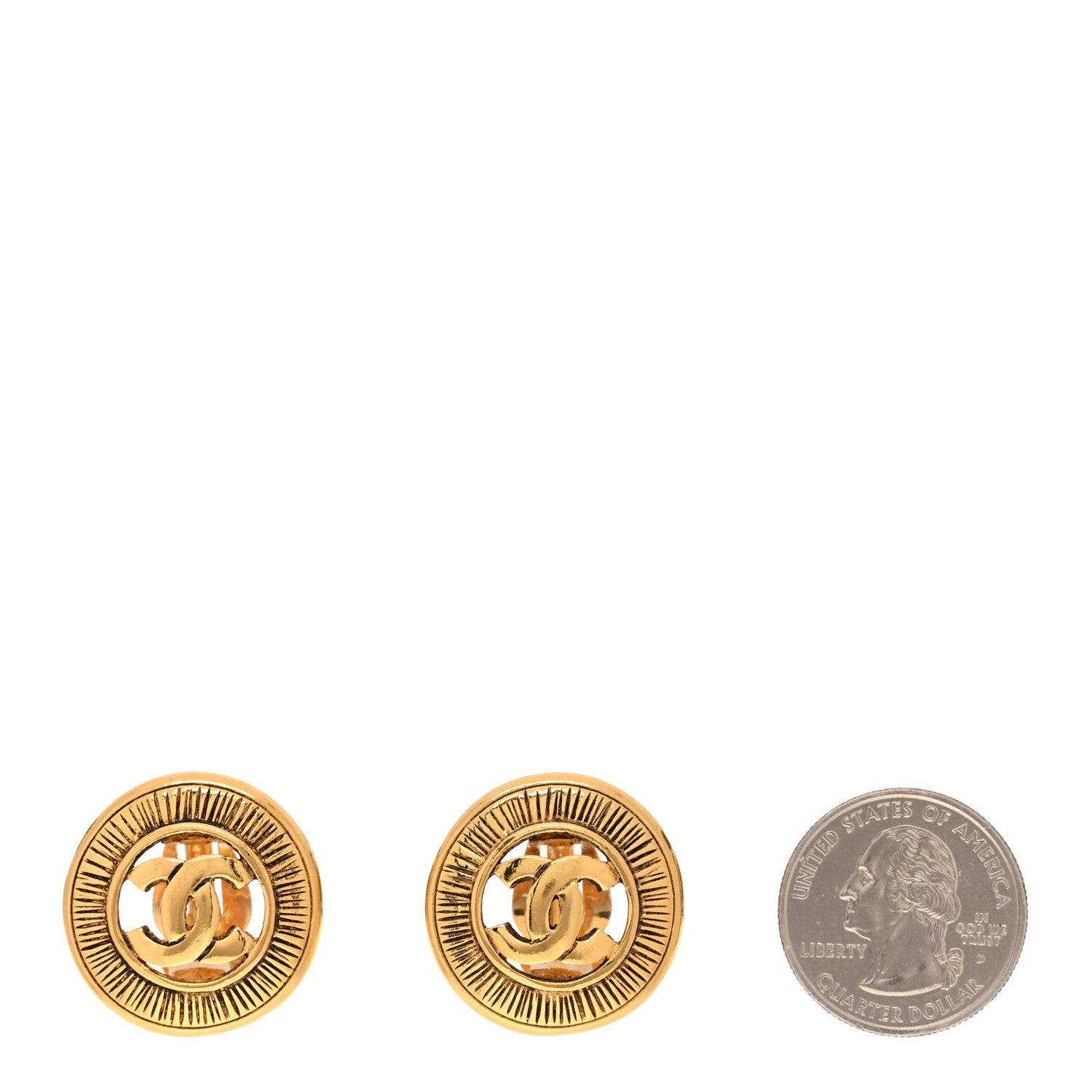 Chanel Metal Textured CC Medallion Clip On Earrings Gold 2 of 5