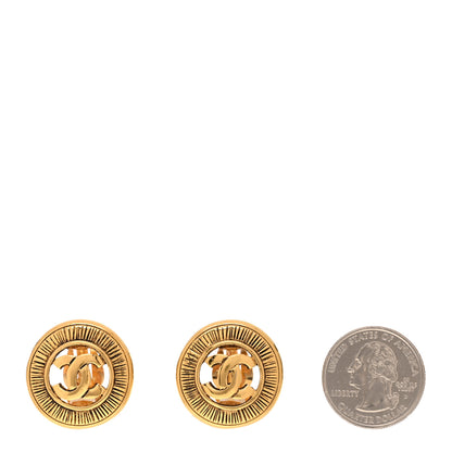 Chanel Metal Textured CC Medallion Clip On Earrings Gold 2 of 5