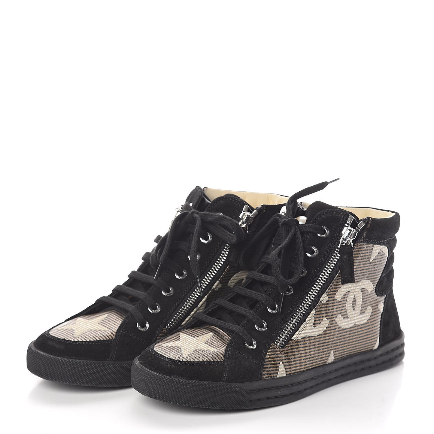 Canvas Suede CC Star Zipped High Top Sneakers 37 Black