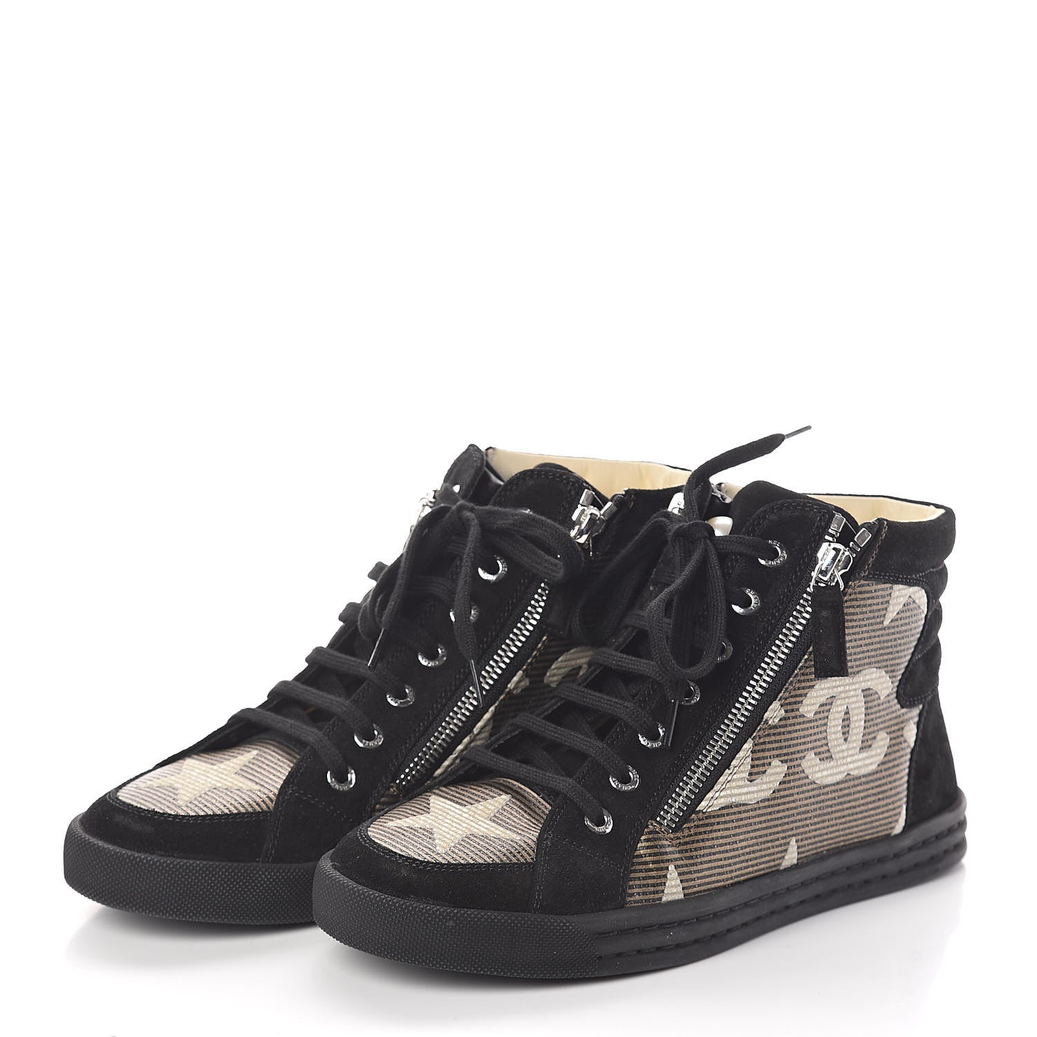 Chanel Canvas Suede CC Star Zipped High Top Sneakers 37 Black 3 of 8
