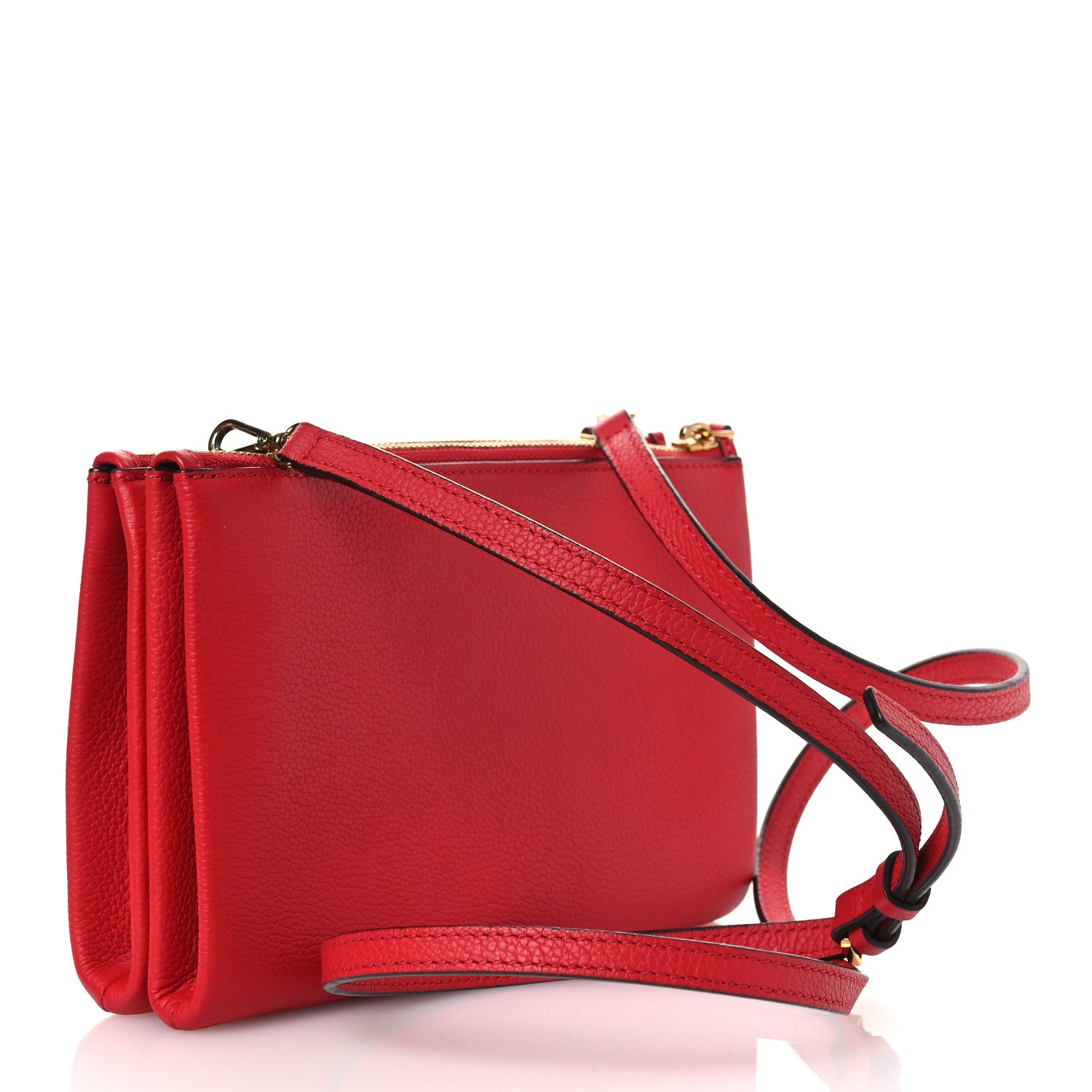 MCM Grained Calfskin Milla Double Crossbody Bag Ruby Red 1844089