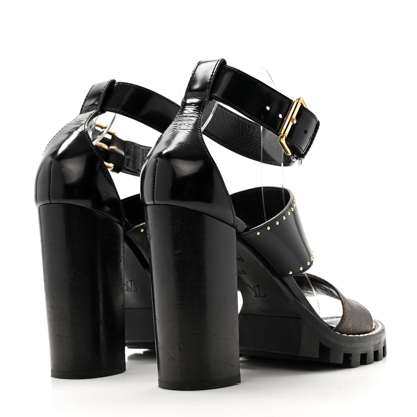 Patent Calfskin Monogram Studded Star Trail Sandal 40 Black