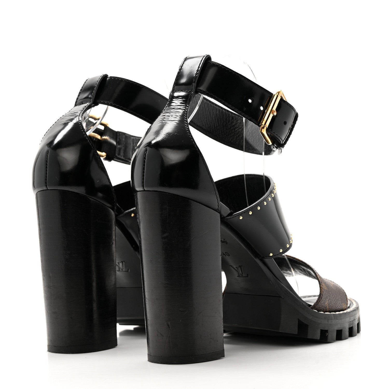 Louis Vuitton Patent Calfskin Monogram Studded Star Trail Sandal 40 Black 5 of 14