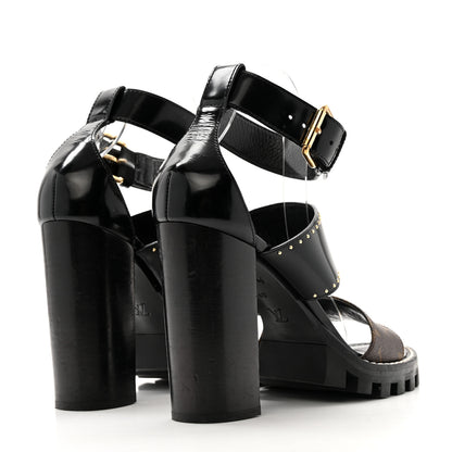 Louis Vuitton Patent Calfskin Monogram Studded Star Trail Sandal 40 Black 5 of 14