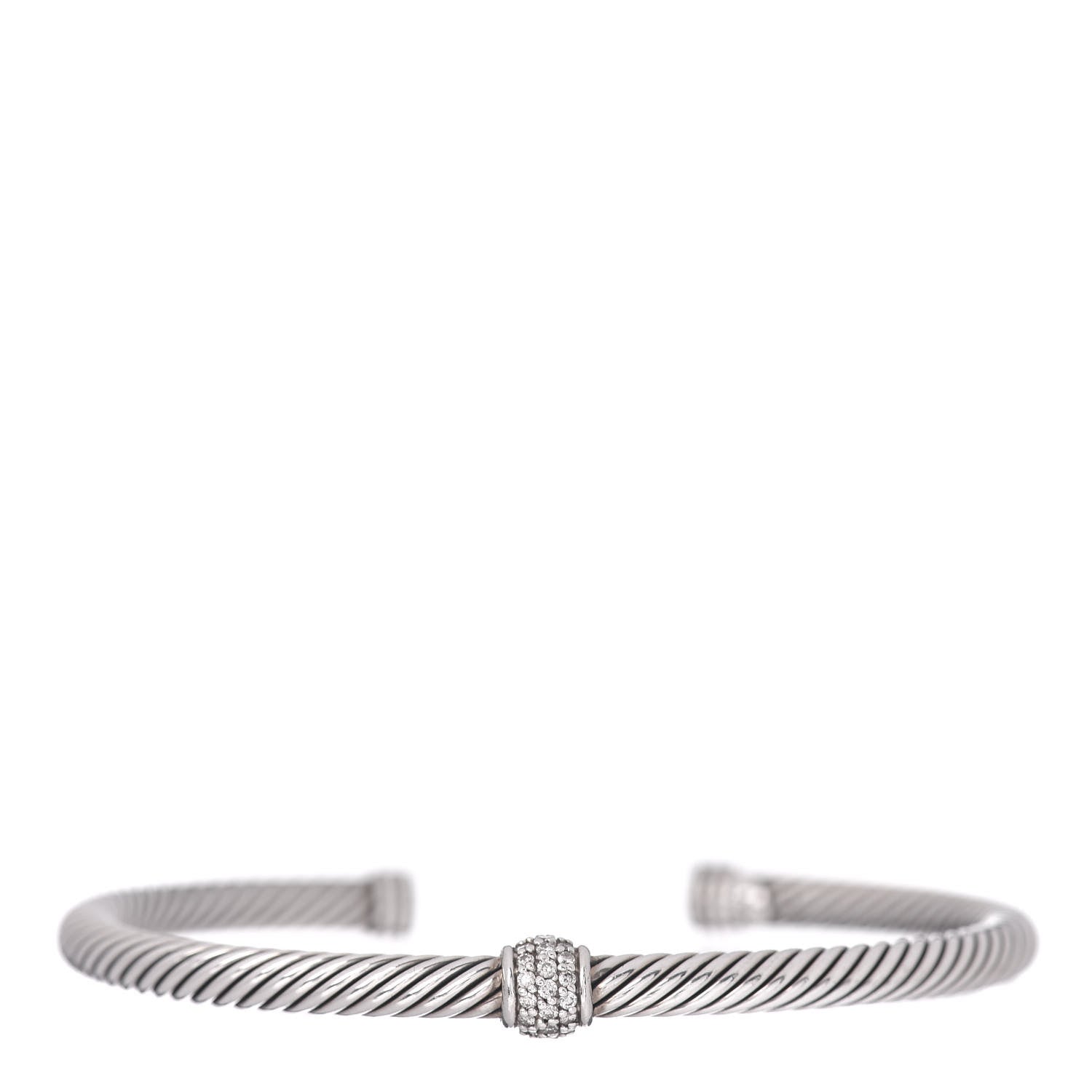 David Yurman Sterling Silver Diamond 4mm Cable Classics Single Station Bracelet 1 of 4