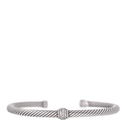 David Yurman Sterling Silver Diamond 4mm Cable Classics Single Station Bracelet 1 of 4
