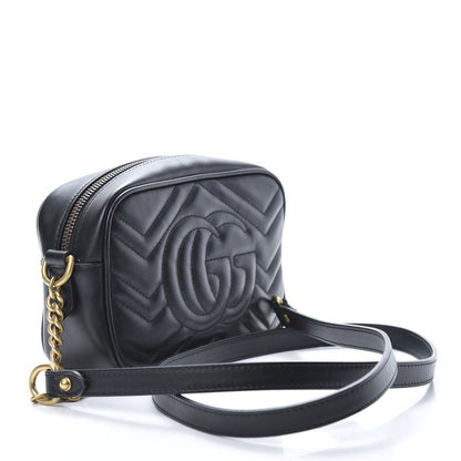 Gucci Calfskin Matelasse Mini GG Marmont Chain Shoulder Bag Black 3 of 11