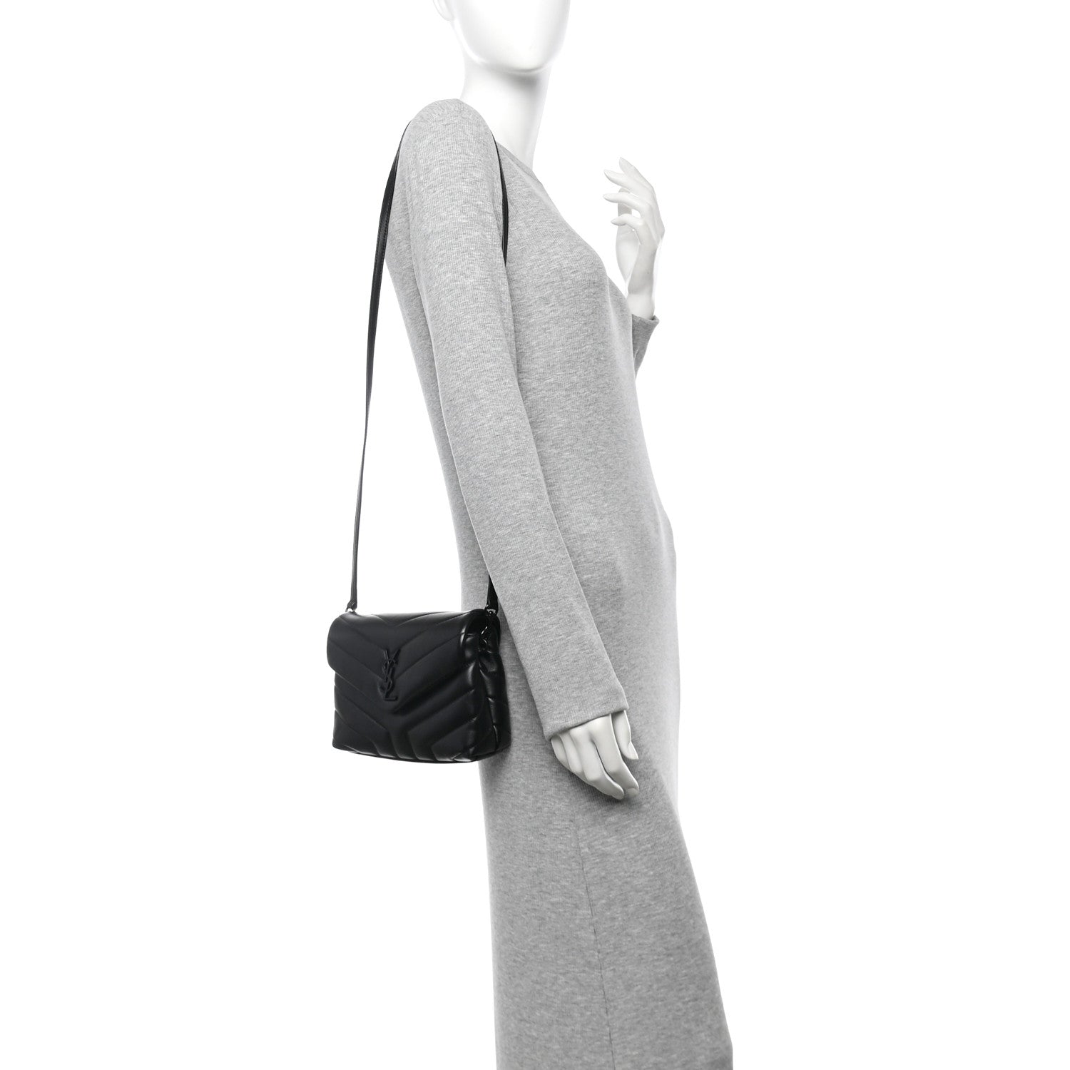 Saint Laurent Calfskin Y Quilted Monogram Monochrome Toy Loulou Crossbody Bag Black 2 of 10