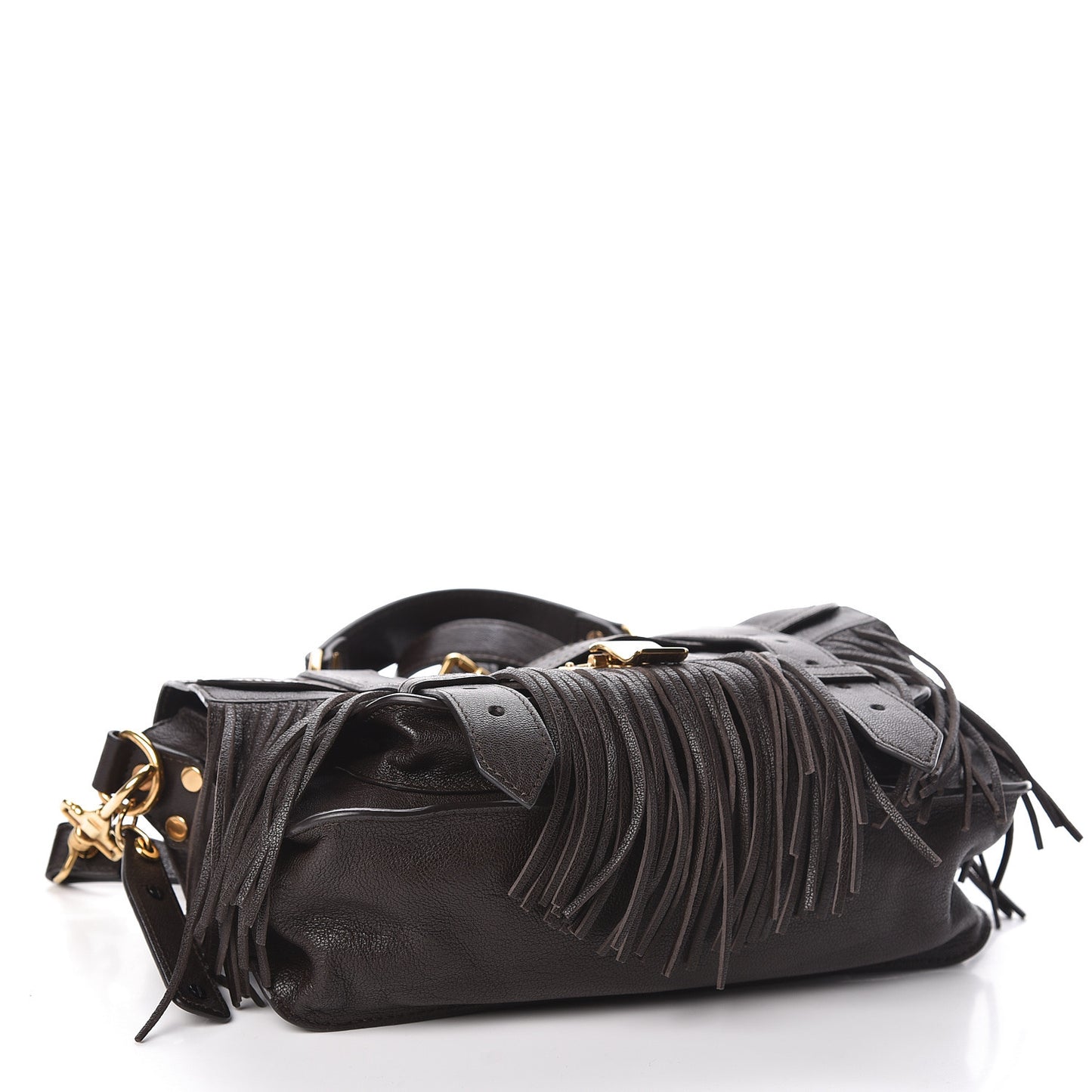 Lambskin Tiny Fringe Lux PS1 Satchel Dark Chocolate