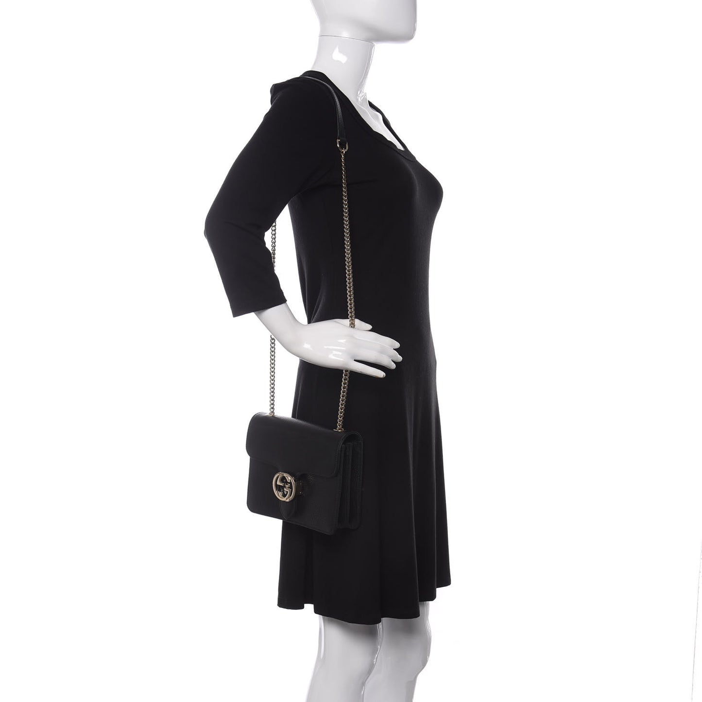 Dollar Calfskin Small Interlocking G Shoulder Bag Black