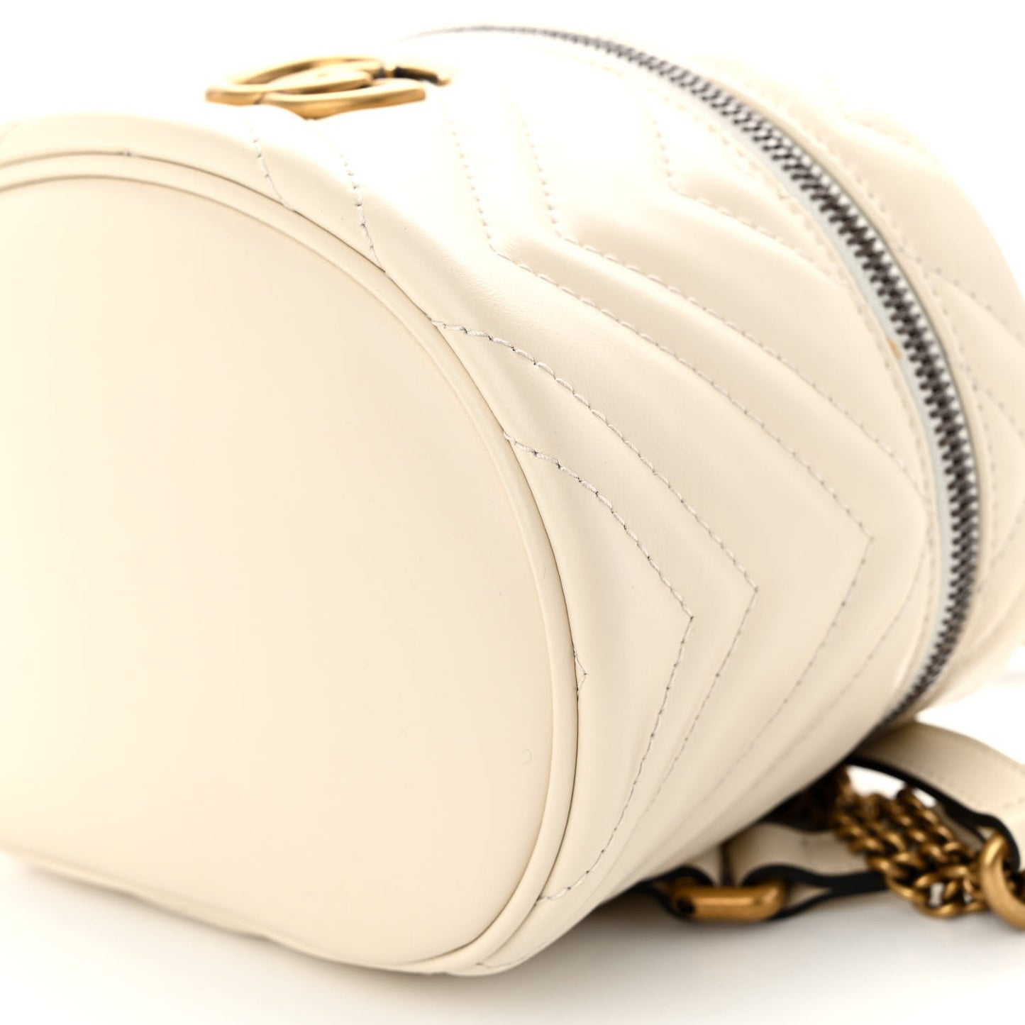 Calfskin Matelasse Mini GG Marmont Round Backpack White