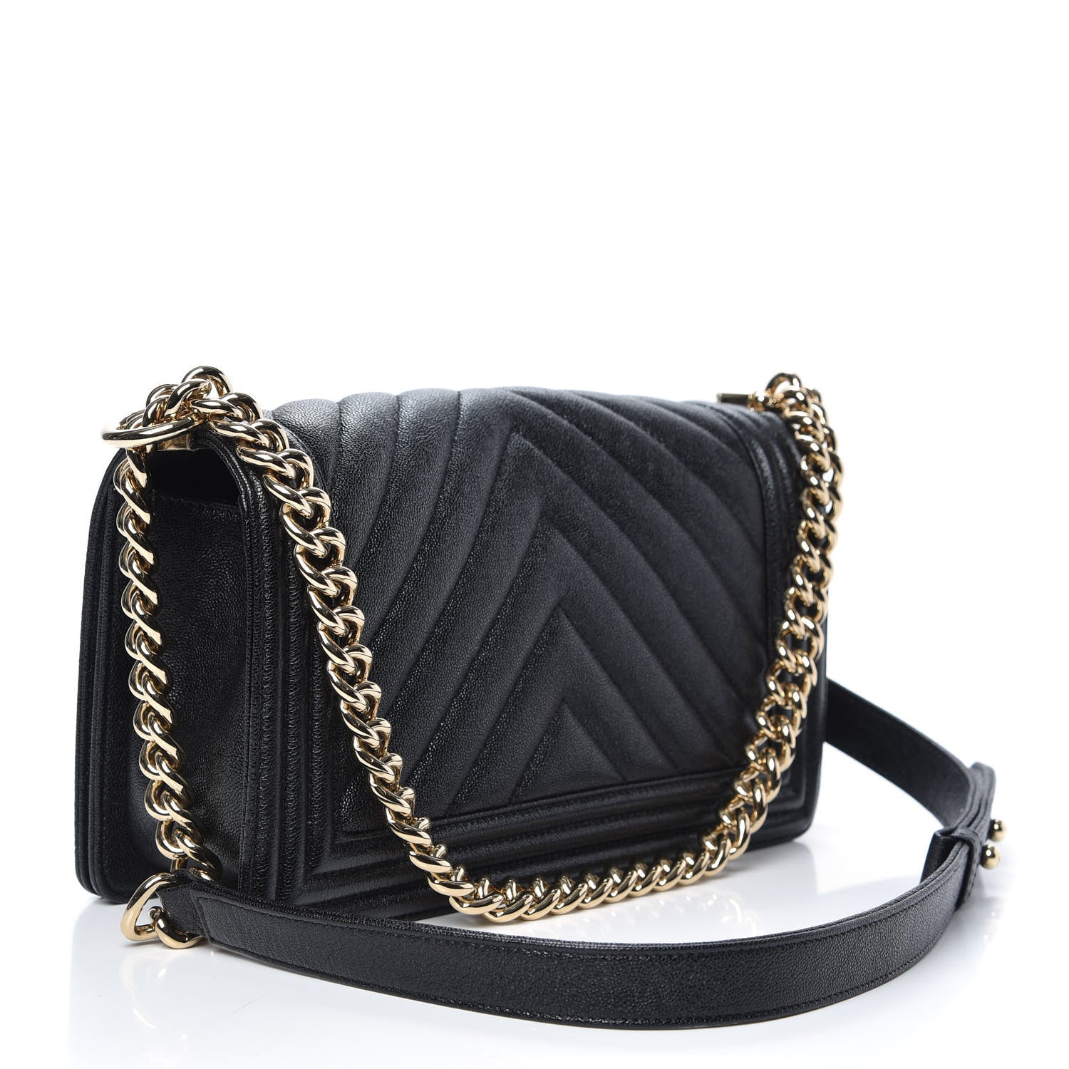 Chanel Caviar Chevron Quilted Medium Boy Flap Black 3 of 10