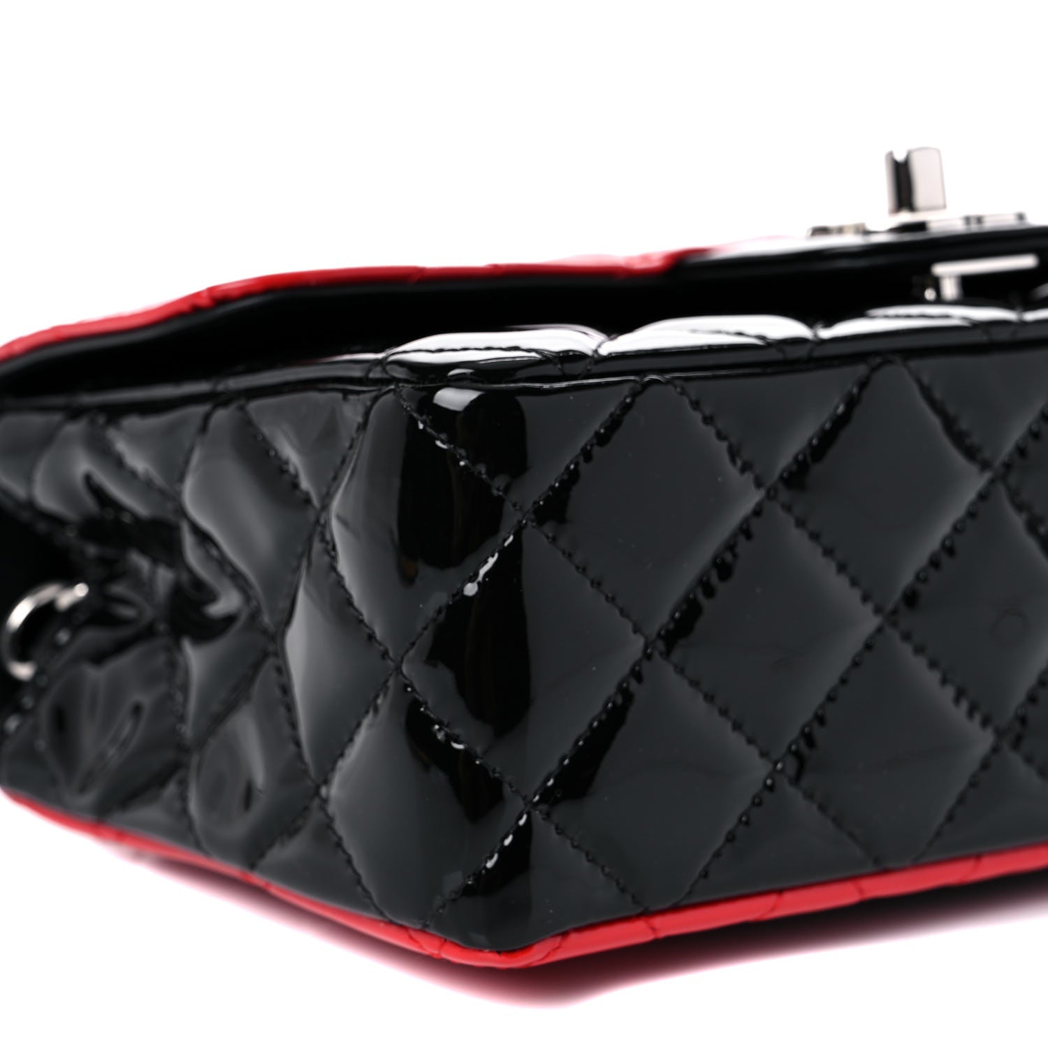 Chanel Patent Calfskin Quilted Bi-Color Mini Rectangular Flap Red Black 7 of 9