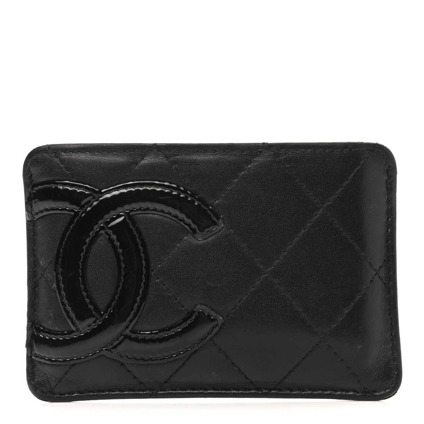 Calfskin Quilted Cambon Card Holder Black