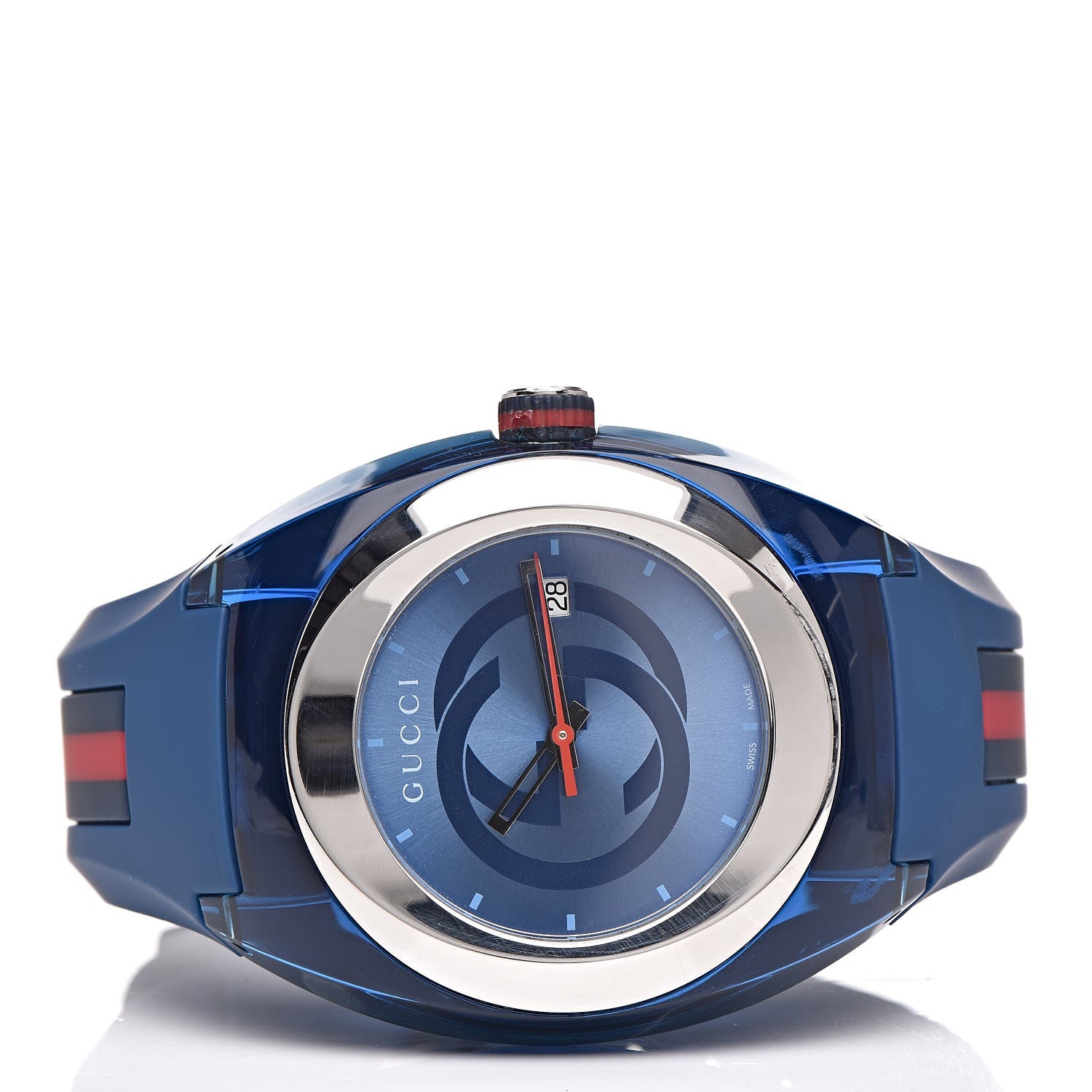 Gucci Stainless Steel Rubber 46mm Sync Web Quartz Watch Blue 5 of 10