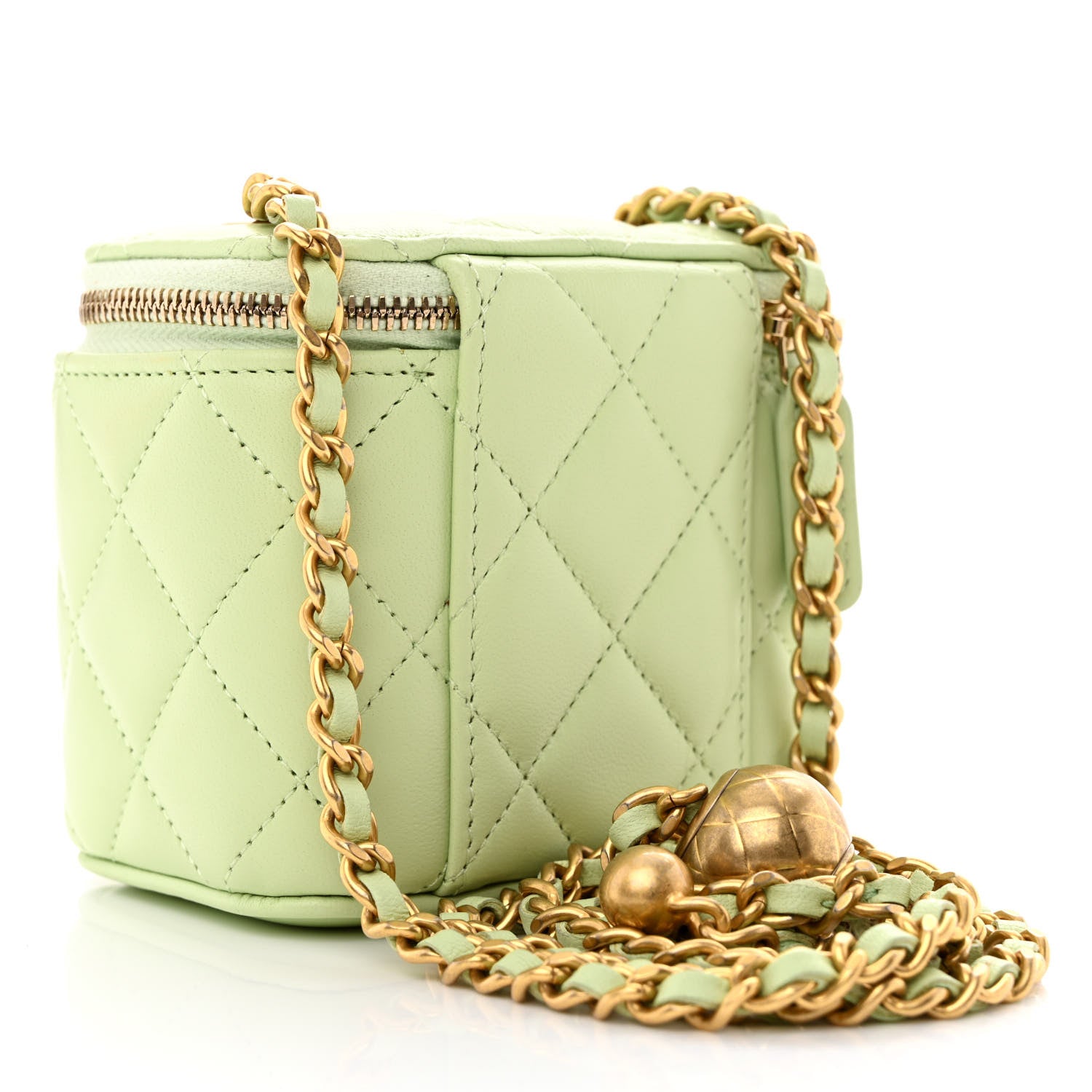Chanel Lambskin Quilted Pearl Crush Mini Vanity Case With Chain Light Green 3 of 13