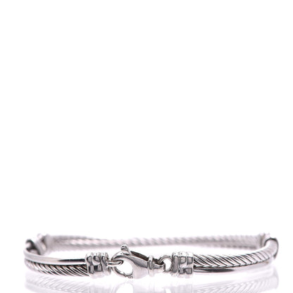 David Yurman Sterling Silver 14K White Gold Diamond 3mm Crossover Bracelet 3 of 6
