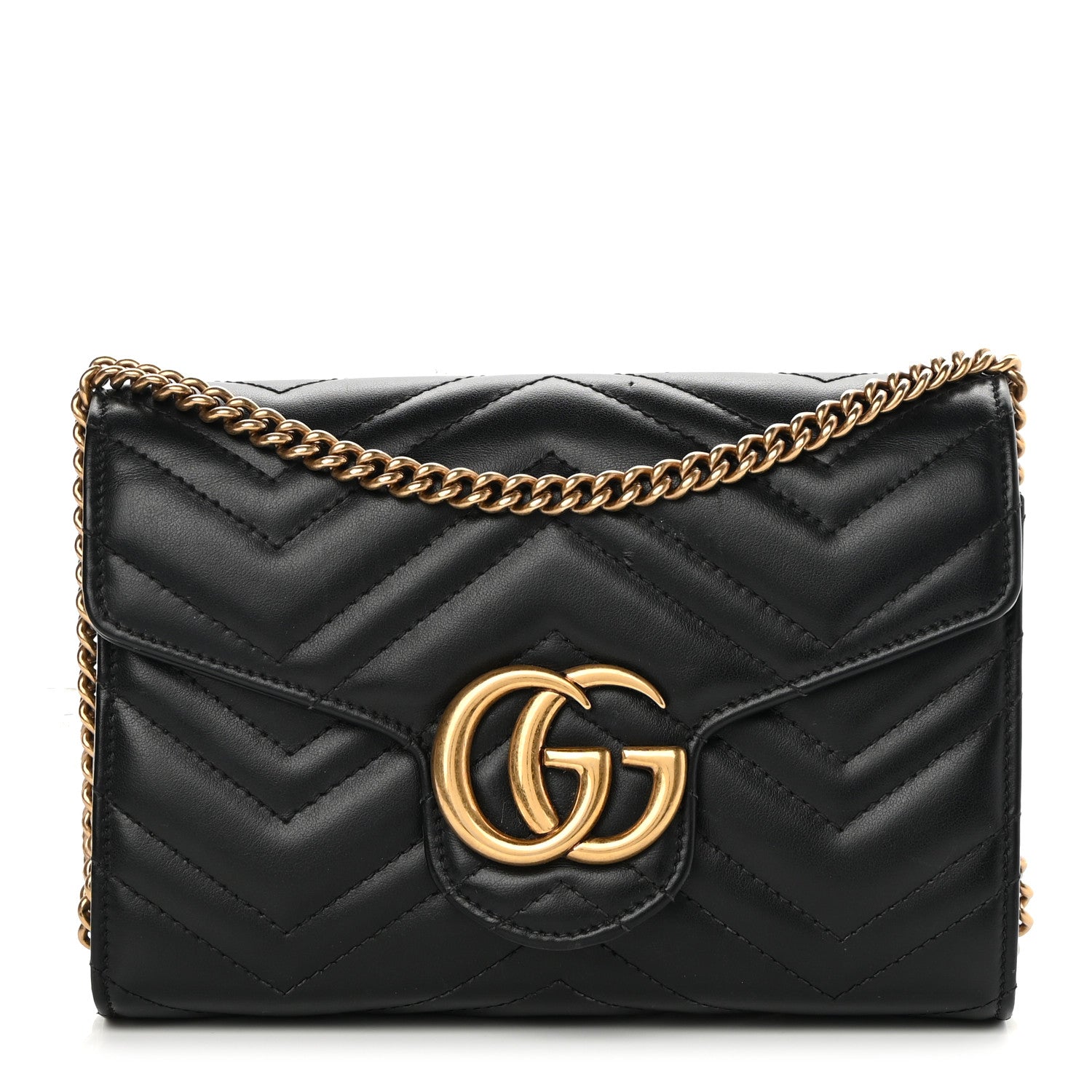 Gucci Calfskin Matelasse GG Marmont Chain Wallet Black 1 of 14