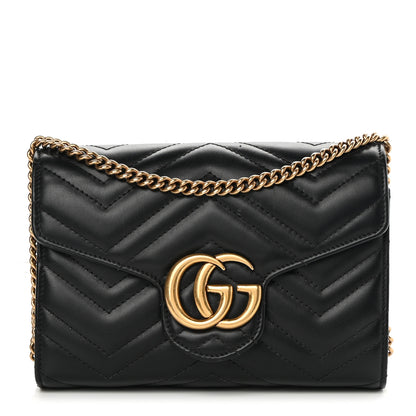 Gucci Calfskin Matelasse GG Marmont Chain Wallet Black 1 of 14