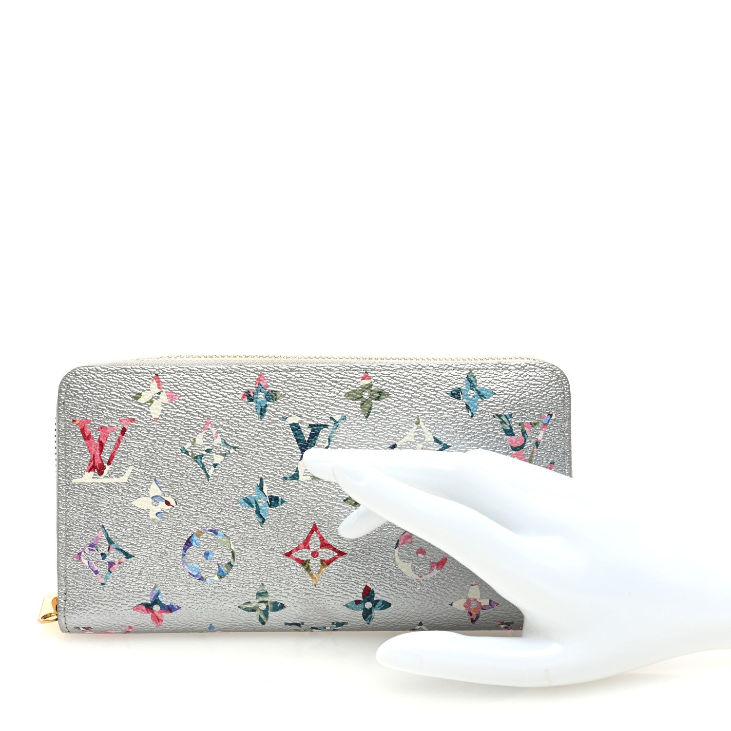 Louis Vuitton Metallic Monogram LV Garden Zippy Wallet Silver