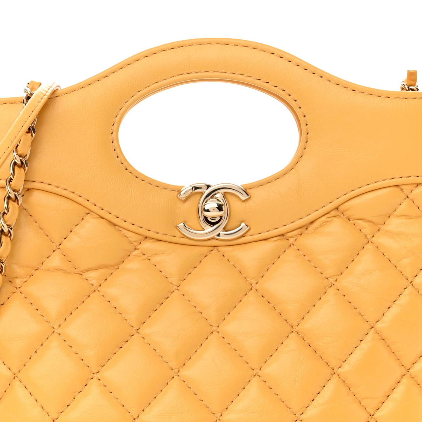 Shiny Crumpled Calfskin Quilted Mini 31 Shopping Bag Yellow