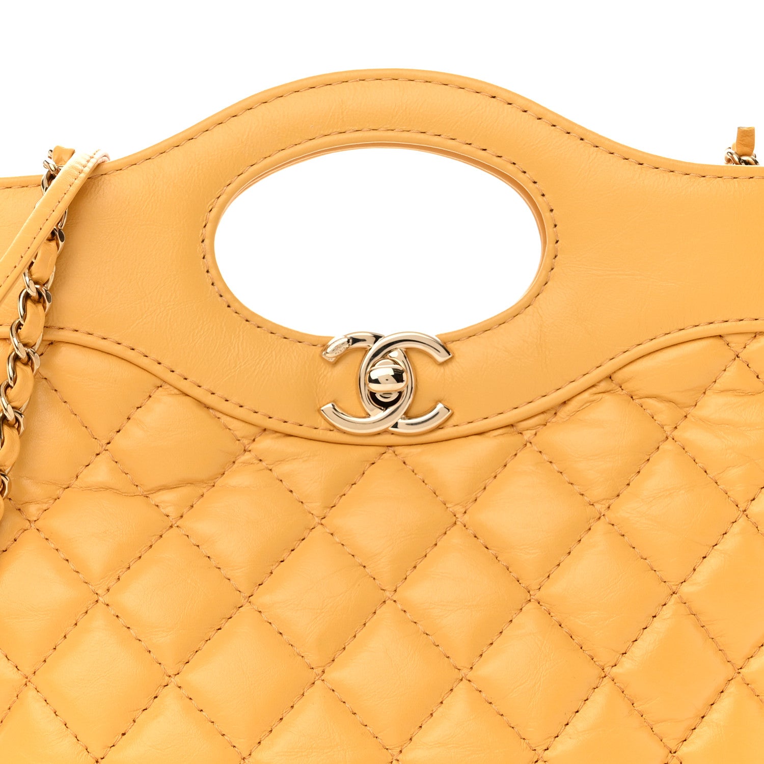 Chanel Shiny Crumpled Calfskin Quilted Mini 31 Shopping Bag Yellow 8 of 11