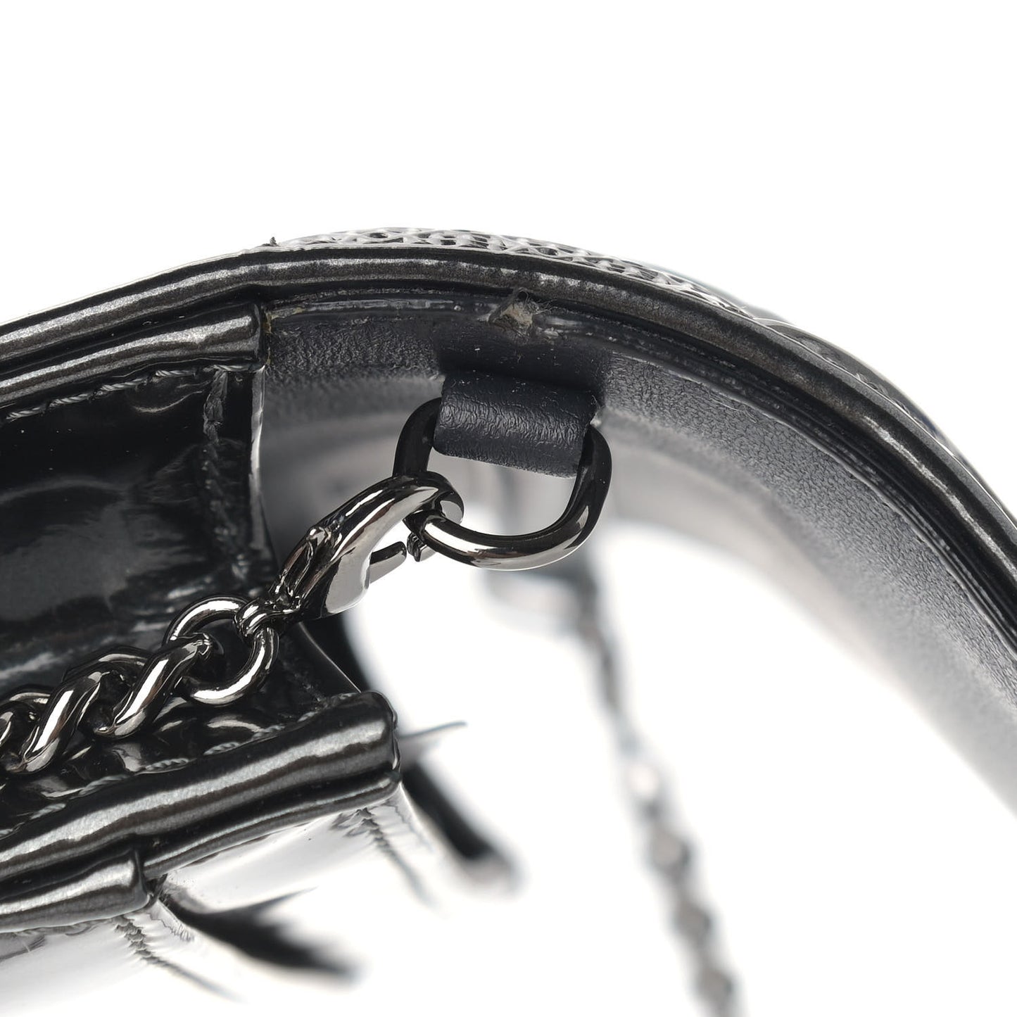 Metallic Patent Micro-Cannage Diorama Wallet on Chain Pouch Onyx Black