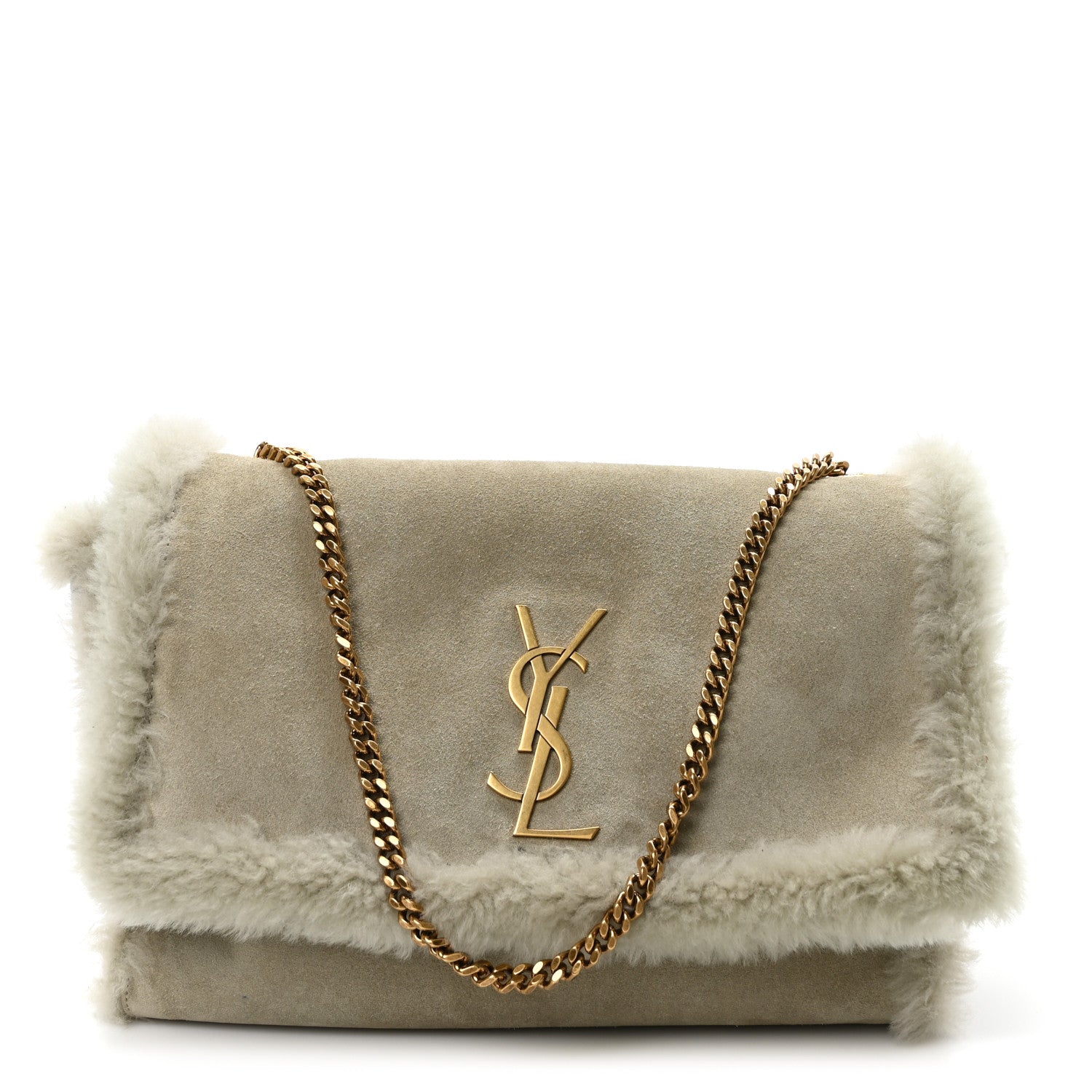 Saint Laurent Shearling Calfskin Medium Reversible Monogram Kate Satchel Grey 1 of 9