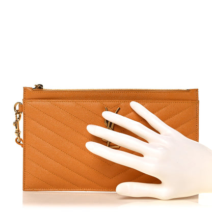 Saint Laurent Grain De Poudre Chevron Monogram Large Bill Pouch Senape Yellow 2 of 11