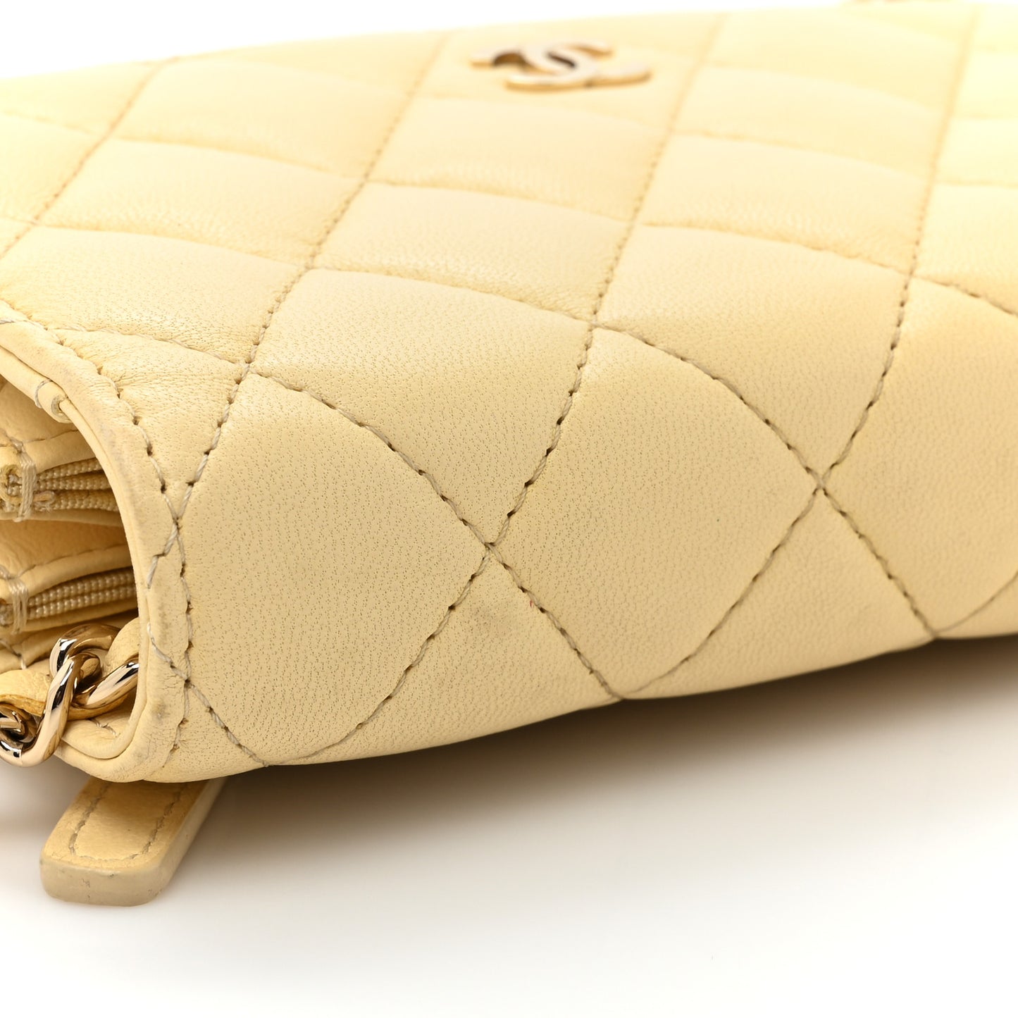 Lambskin Quilted Mini Wallet On Chain WOC Yellow