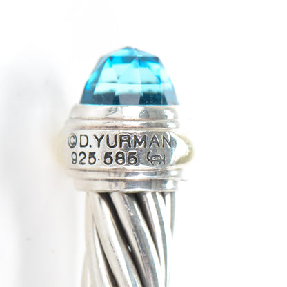 David Yurman Sterling Silver 14K Yellow Gold Blue Topaz 7mm Cable Classics Bracelet 4 of 5