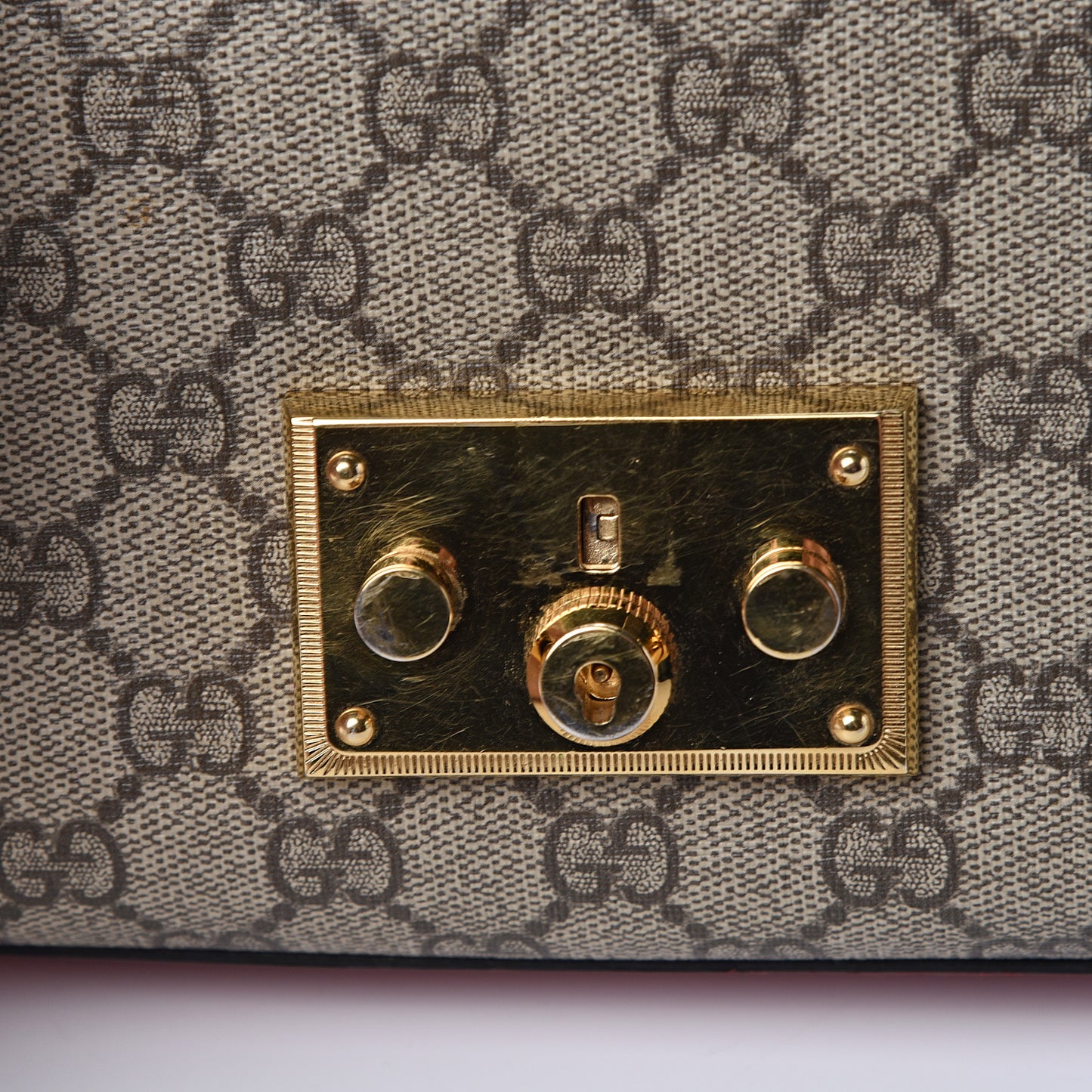 GG Supreme Monogram Calfskin Small Padlock Shoulder Bag Beige Hibiscus Red New Rosette
